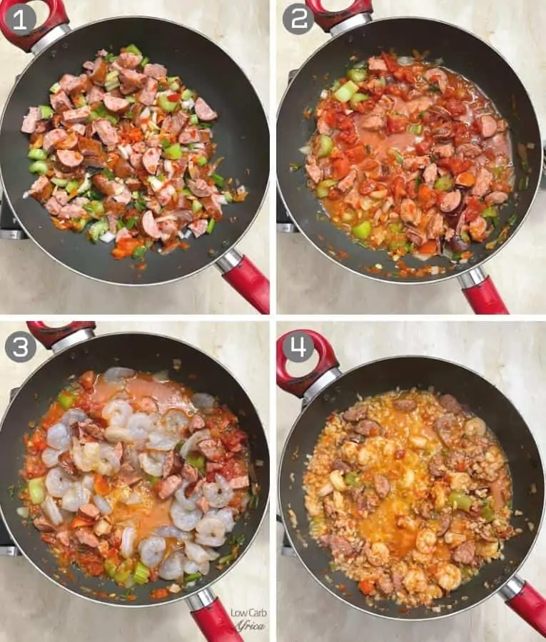 steps by step directions when making low carb jambalaya.