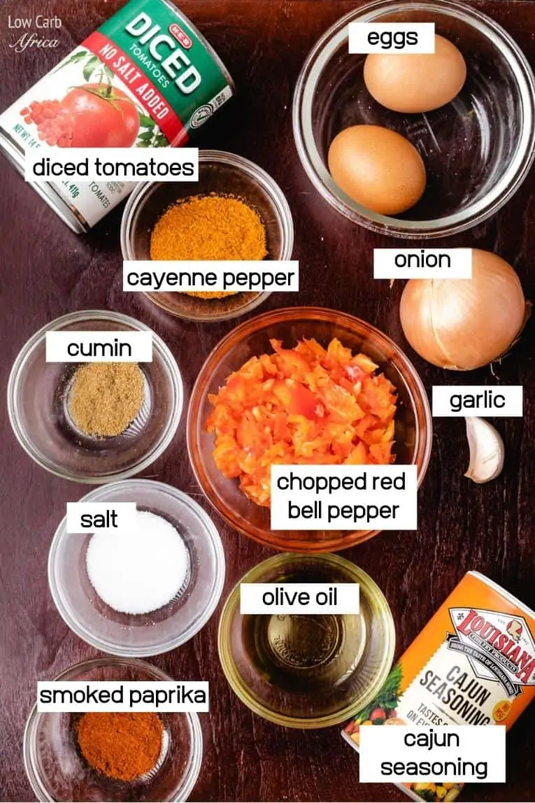 tomatoes, eggs, spices for shakshuka.
