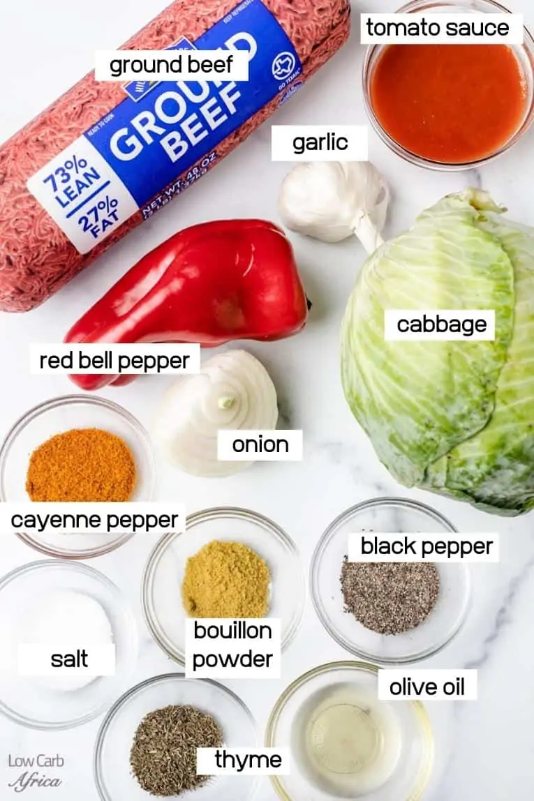 ground beef, bell peppers, cabbage, spices
