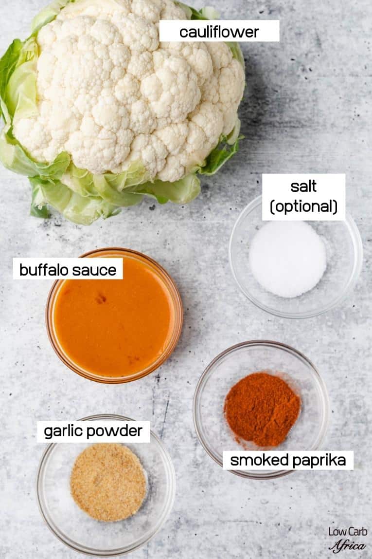 raw cauliflower, buffalo sauce, spices