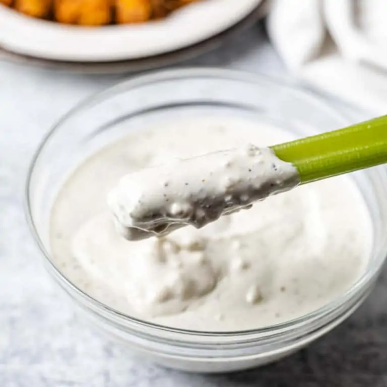 celery dipped in keto blue cheese dressing