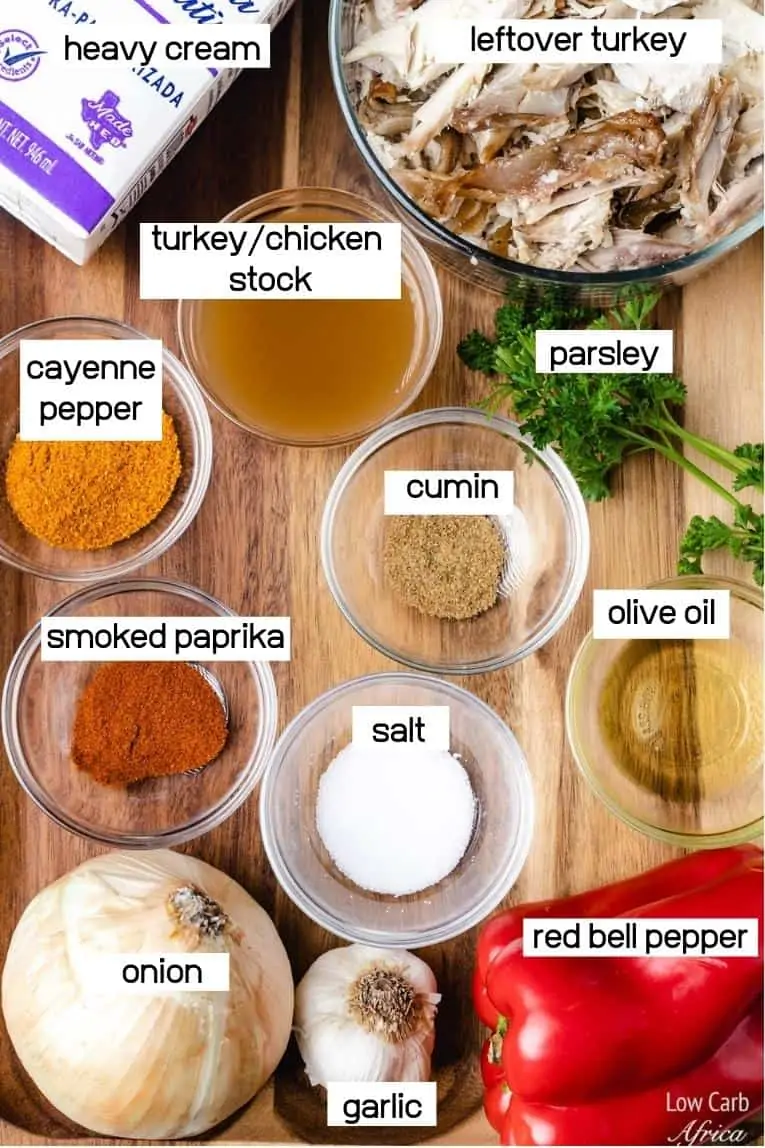 leftover turkey, veggies, spices.