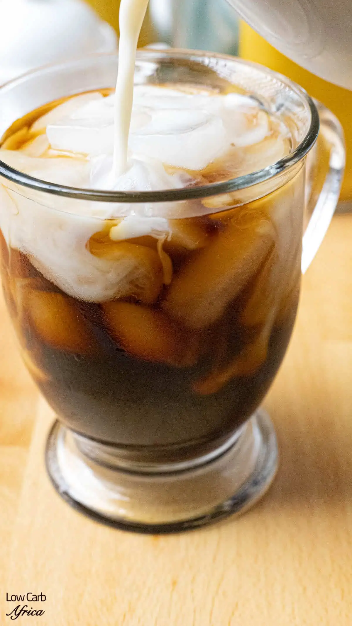 mug of keto iced coffee recipe with cream.