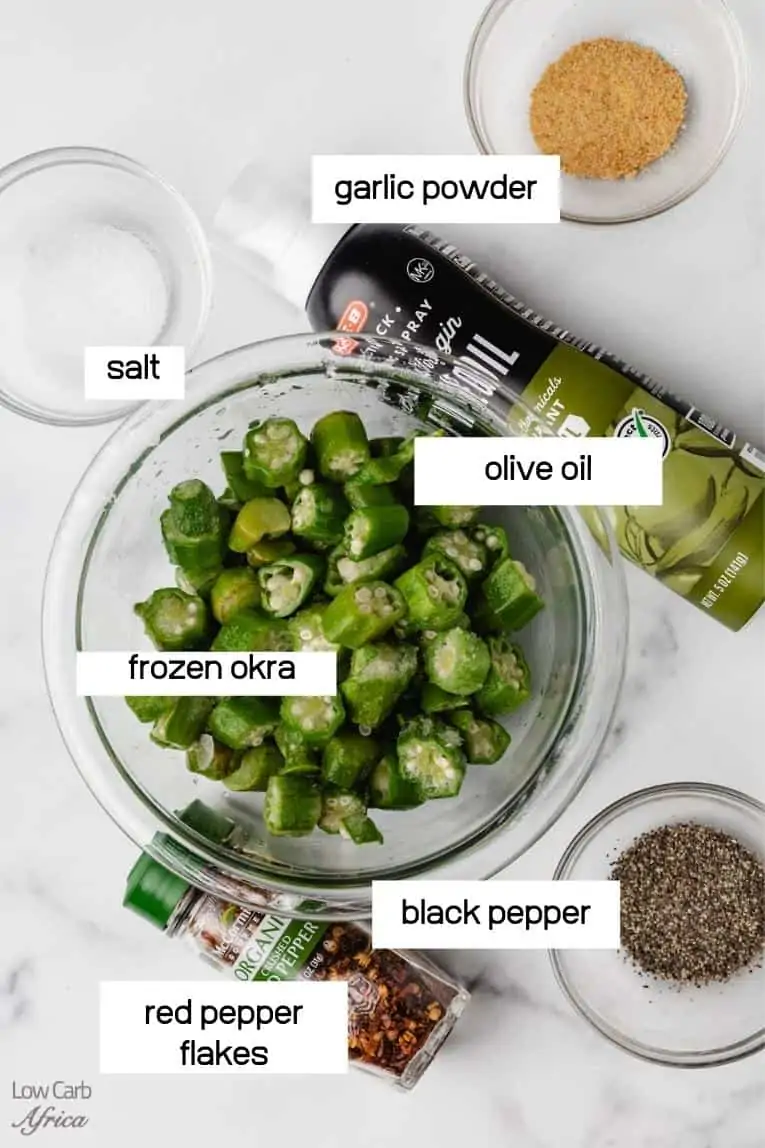 frozen okra, spices, olive oil spray