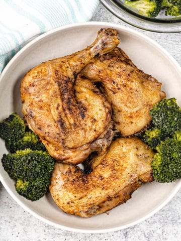 plate of chicken legs with broccoli
