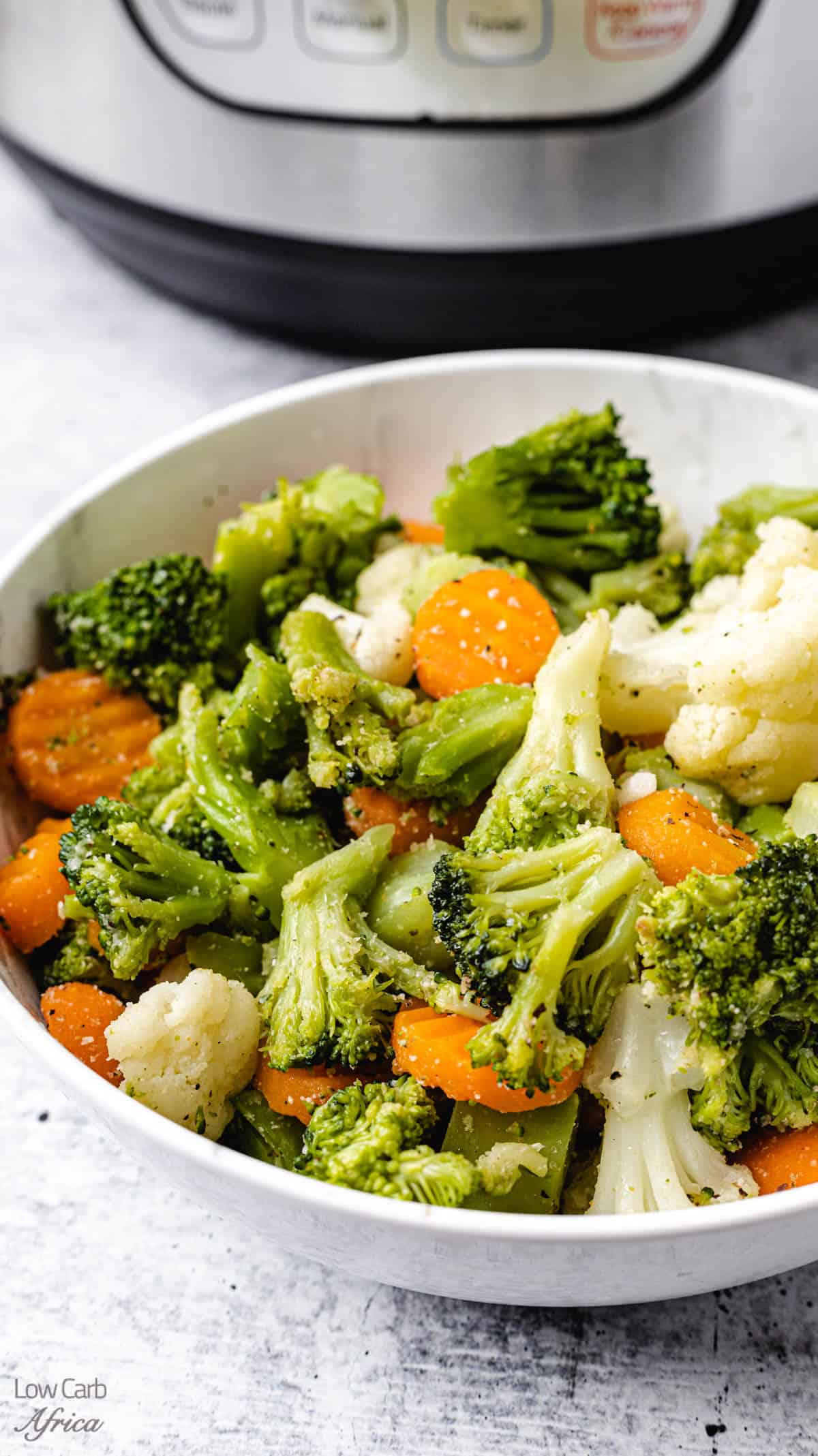 A bowl of steamed vegetables in the Instant Pot