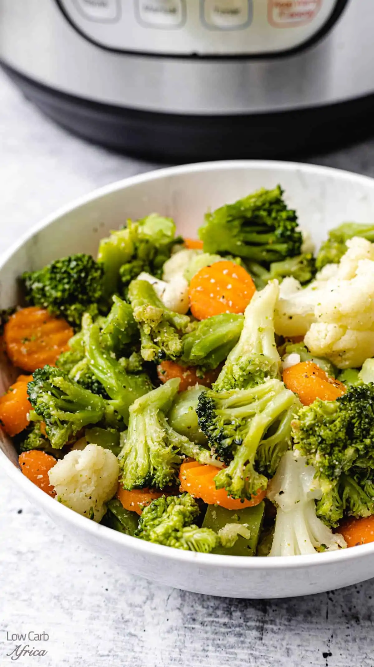 bowl of veggies steamed in the instant pot