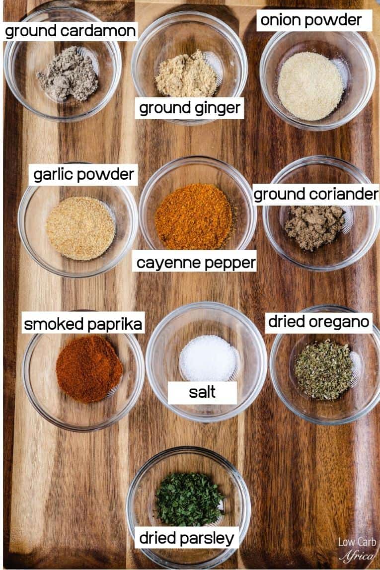 ground cardamon, cayenne pepper, coriander and other spices