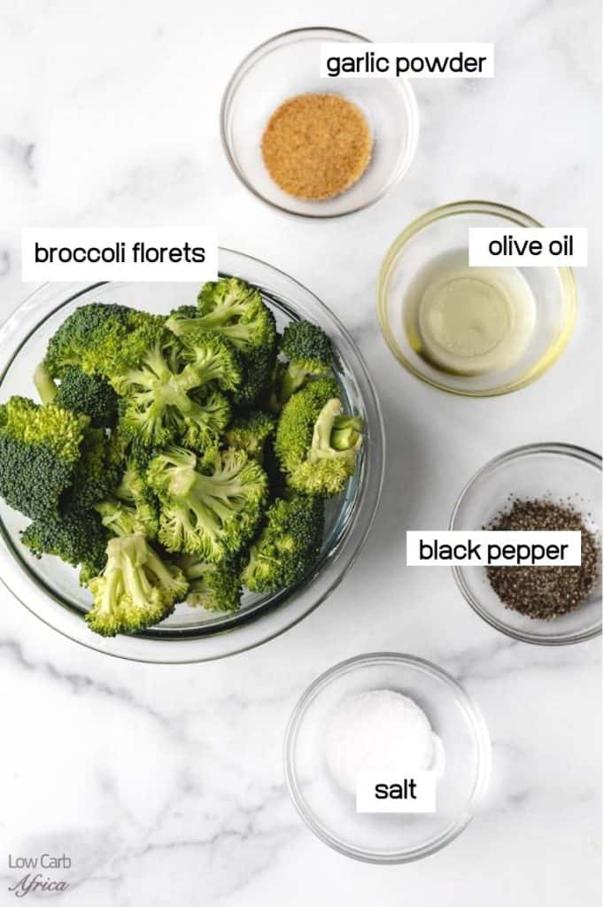 raw broccoli, spices, olive oil
