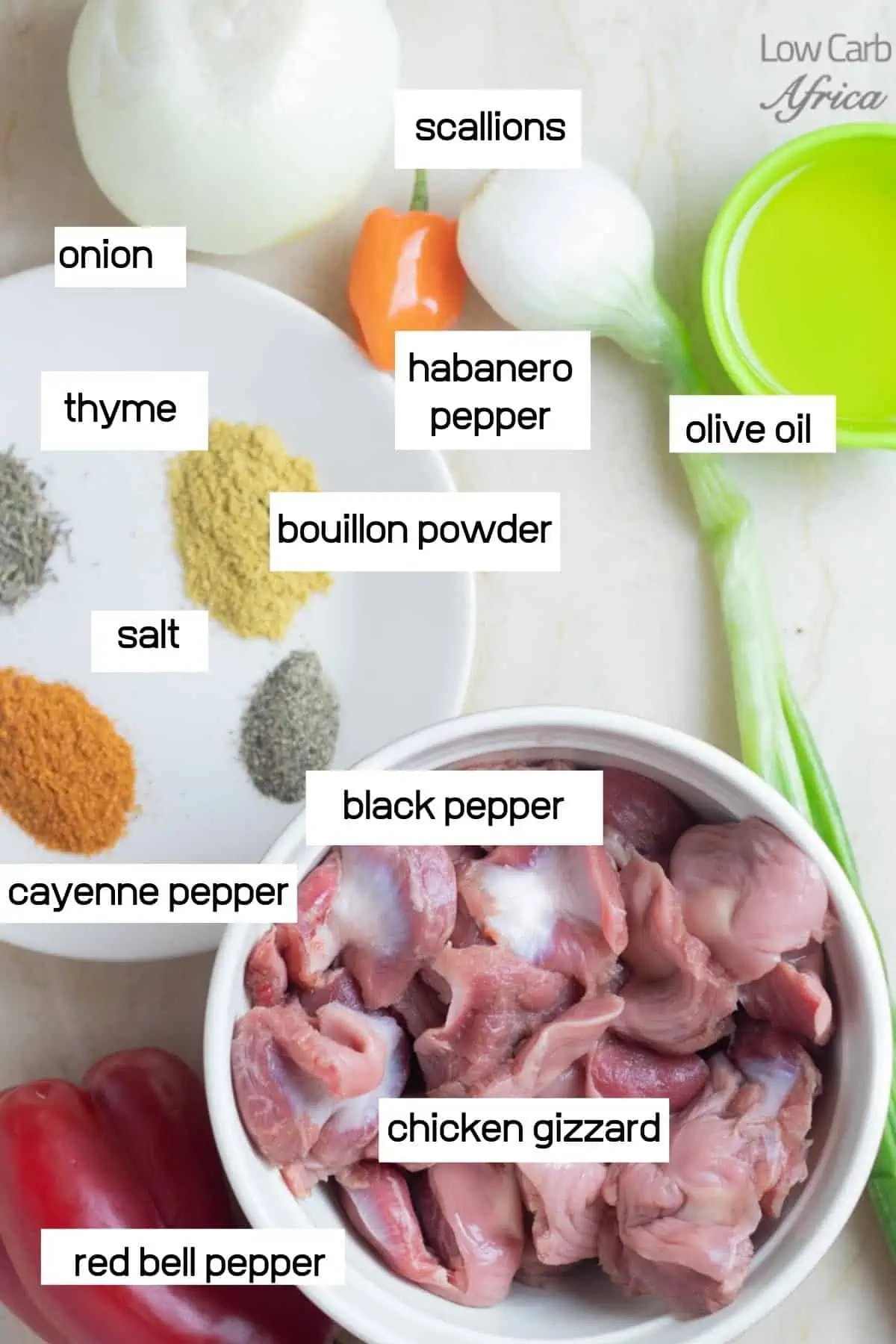 Peppered Gizzard Ingredients labeled