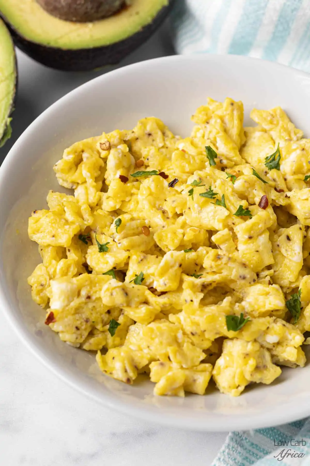 closeup of keto scrambled eggs