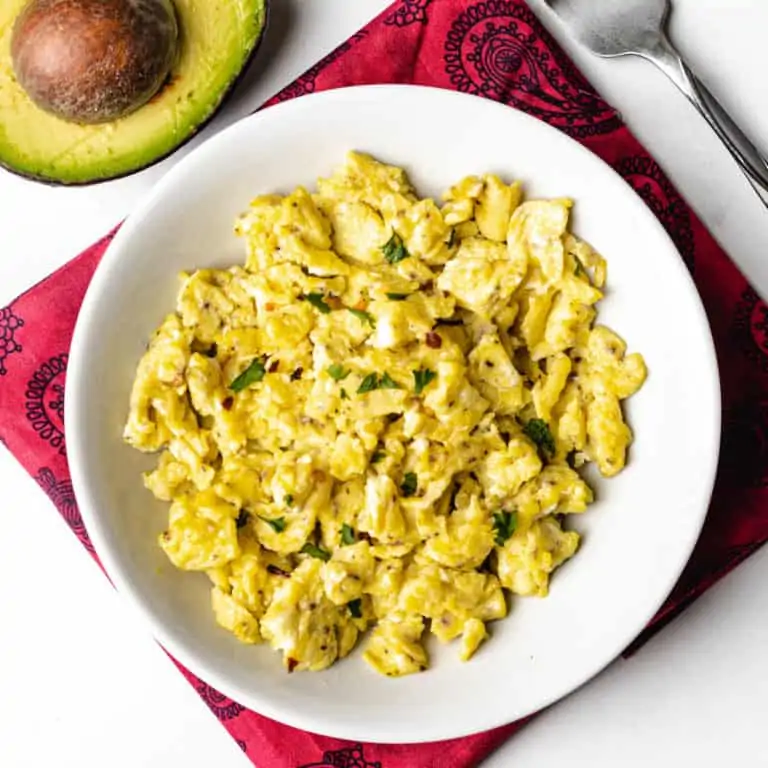 Keto scrambled eggs ready to eat