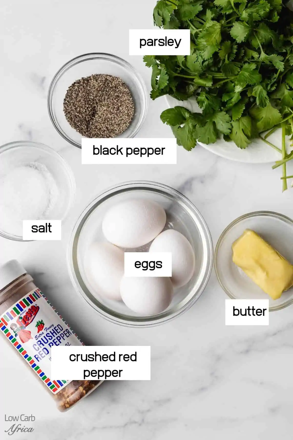 eggs, parsley, salt, pepper