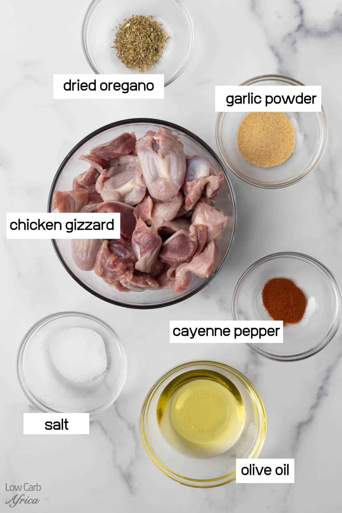 ingredients to make chicken gizzard