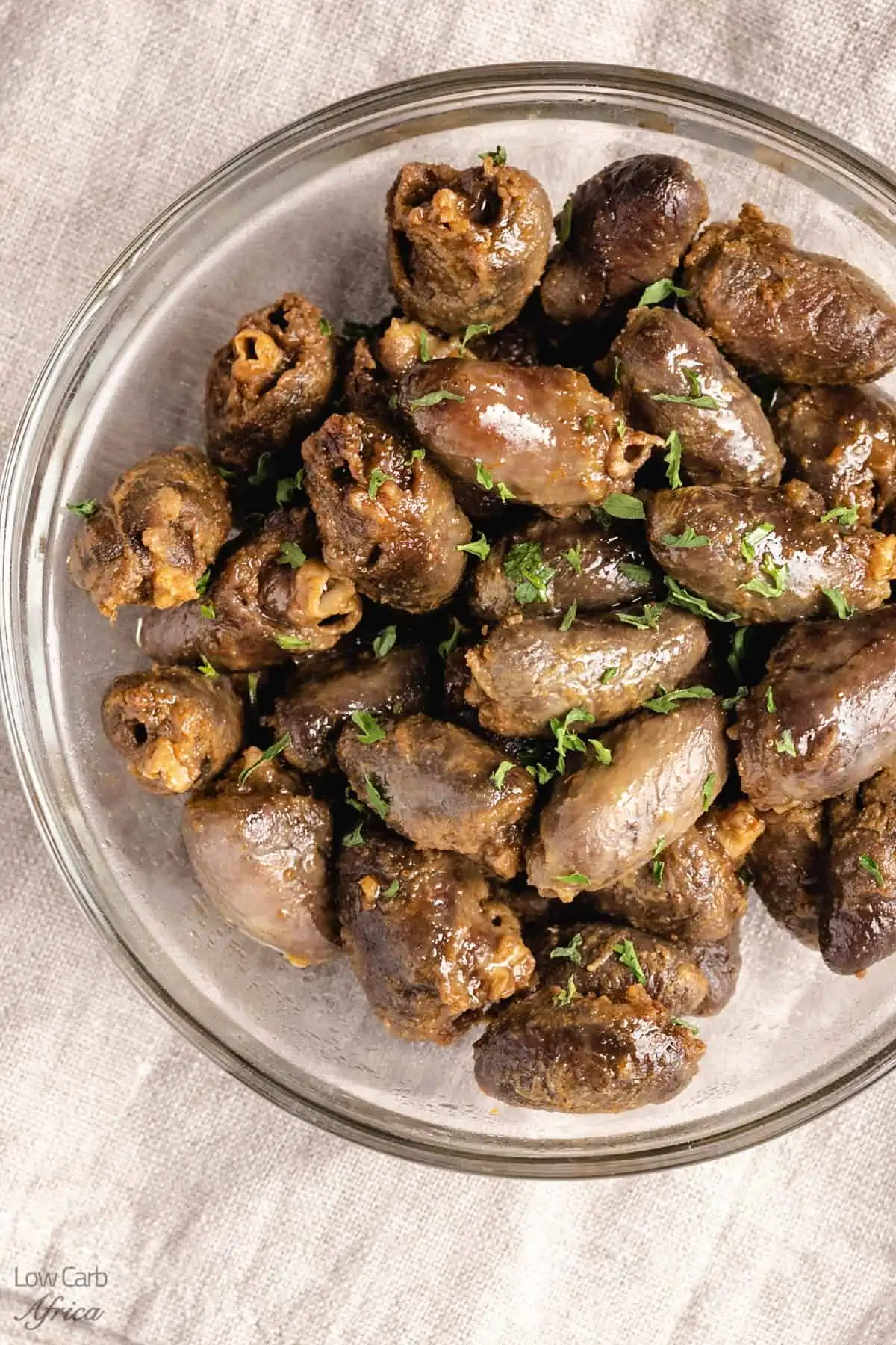 air fryer chicken hearts on a plate.