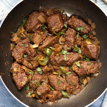 Egyptian beef tips recipe in a pan