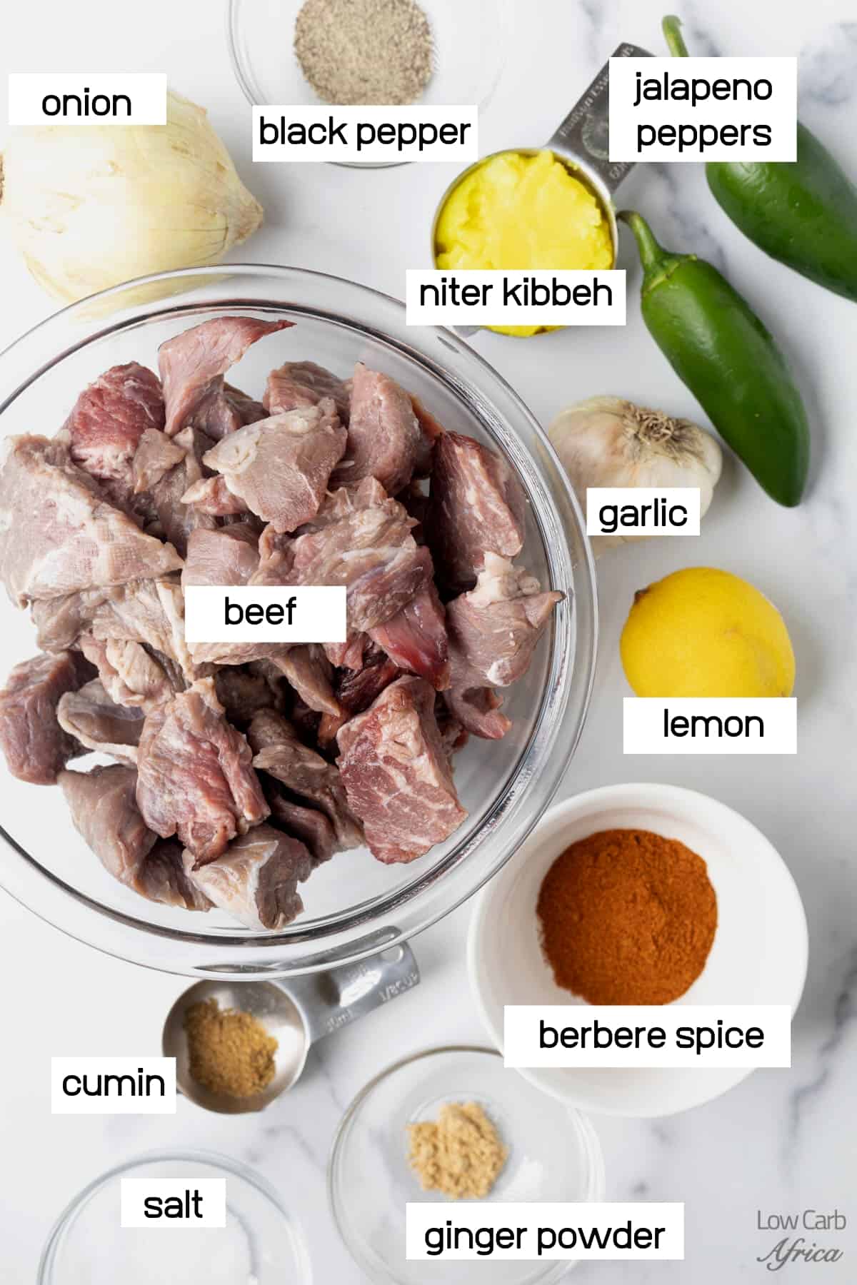 ingredients to make beef tibs
