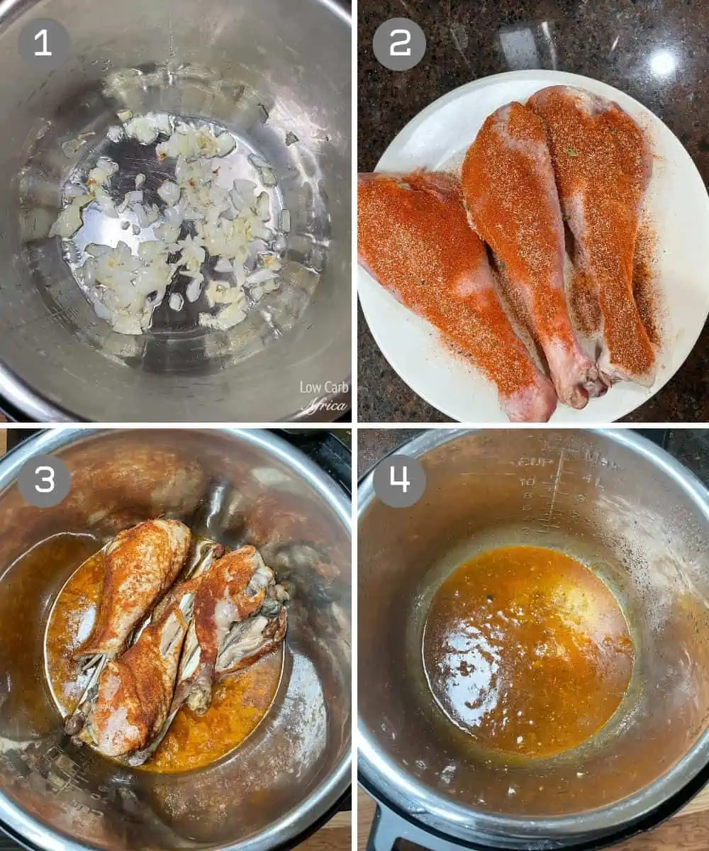 step by step instructions for cooking turkey legs in the instant pot.