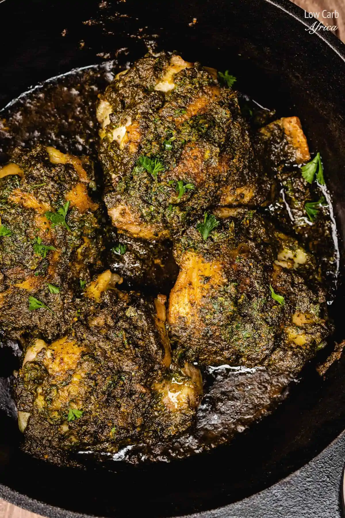 chermoula sauce on chicken thighs