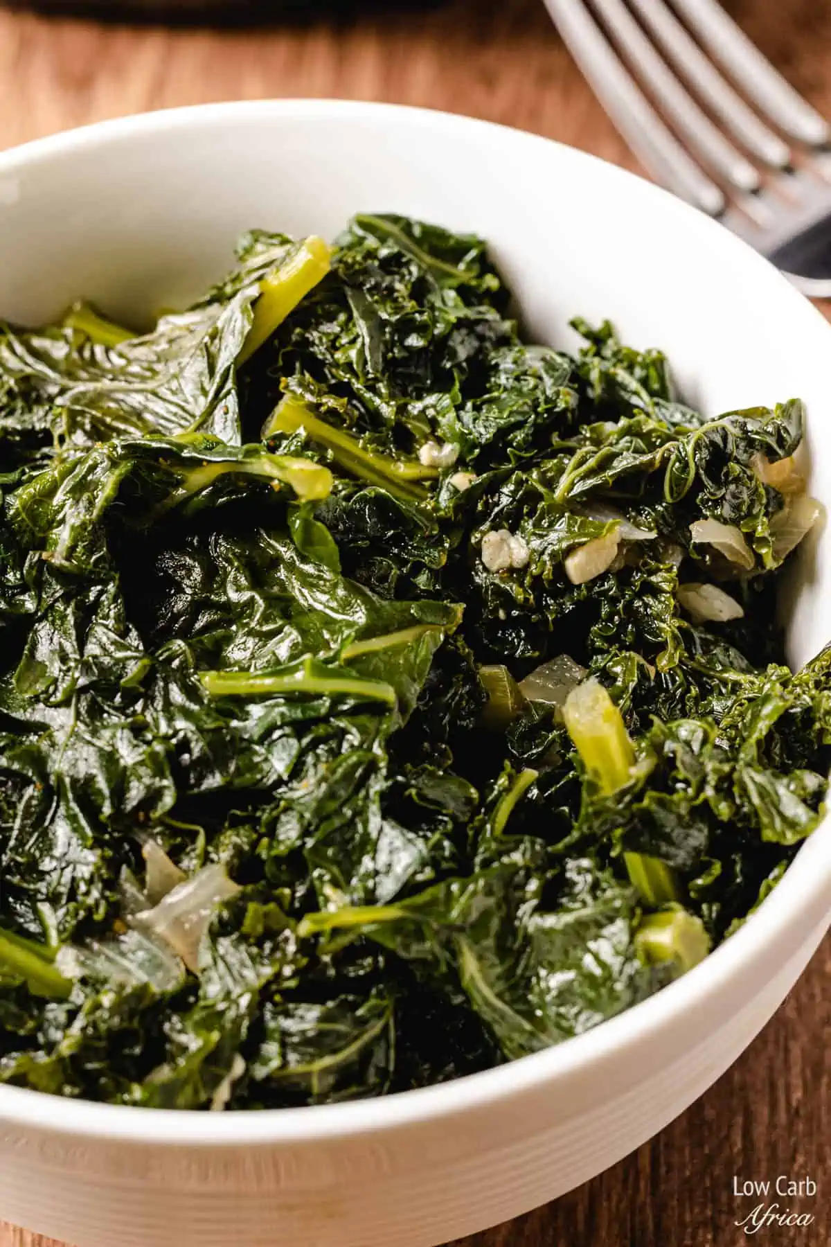 instant pot kale in a white bowl