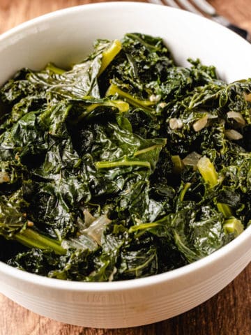 instant pot kale in a white bowl