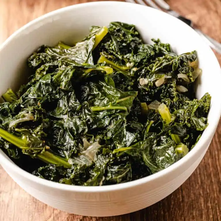 instant pot kale in a white bowl