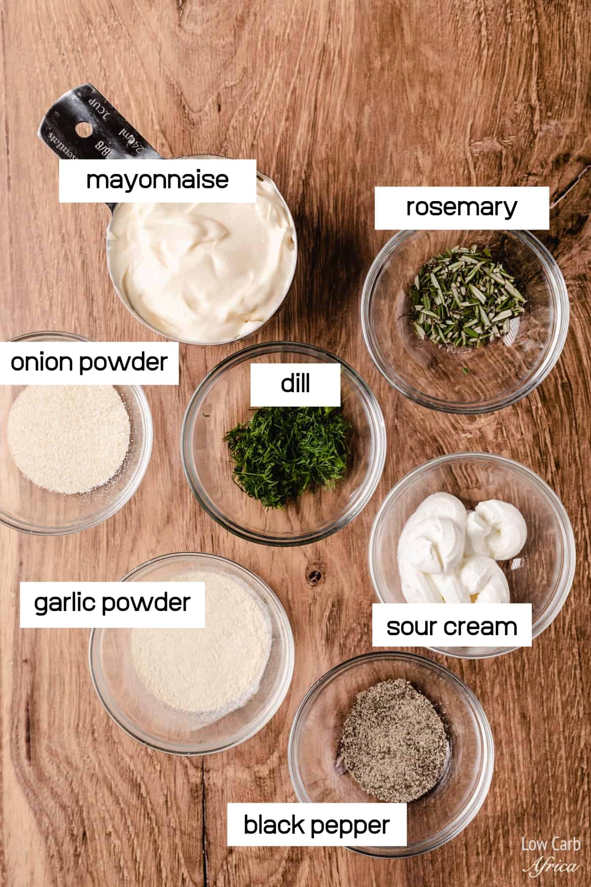 mayonnaise, spices, herbs