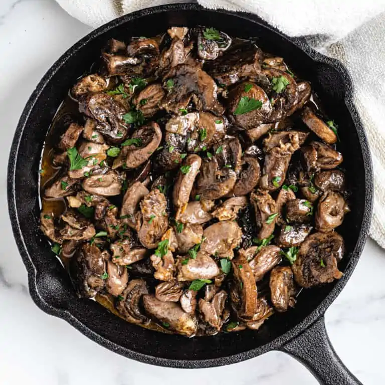 chicken hearts in a skillet