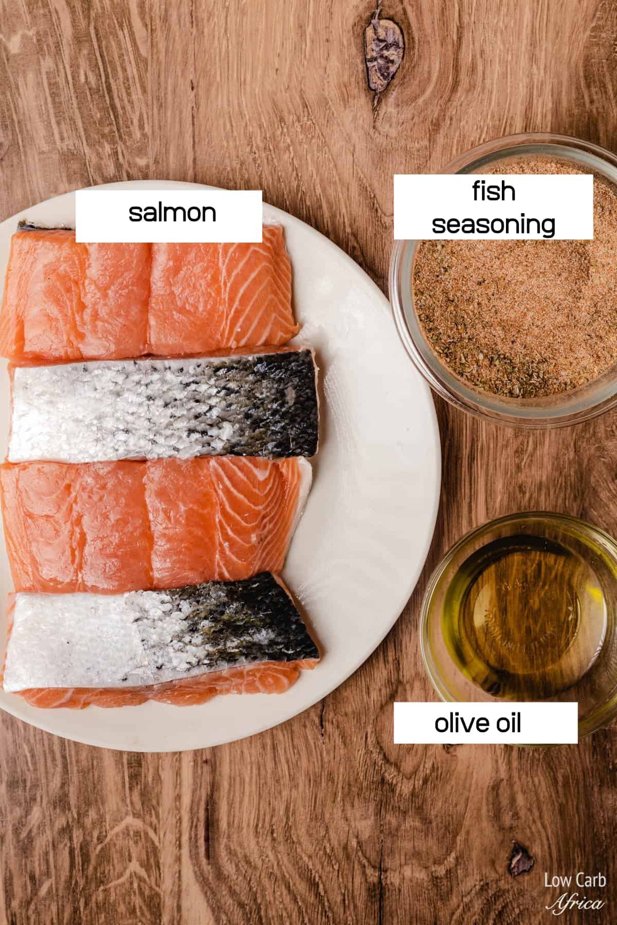 Raw salmon, fish seasoning