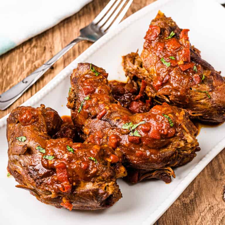 Turkey Necks Recipe on a white tray
