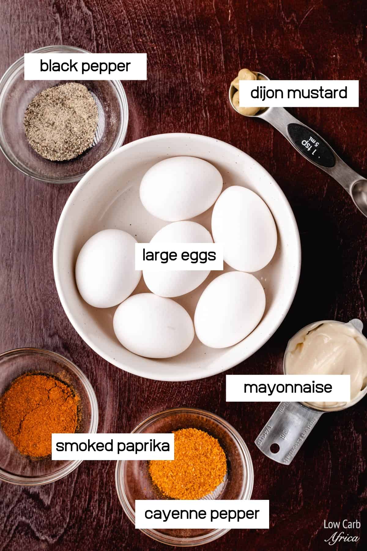 eggs, mustard, spices