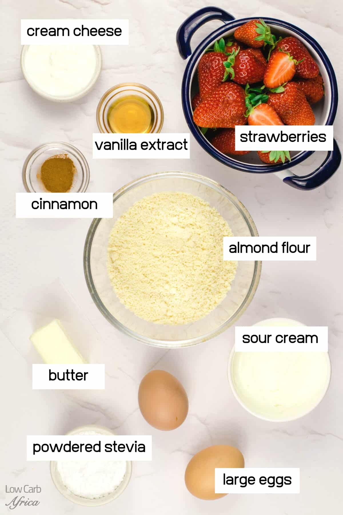 almond flour, cinnamon, sour cream, butter.