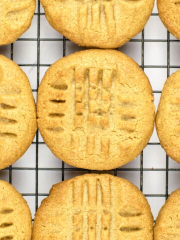 Keto peanut butter cookies on a tray.
