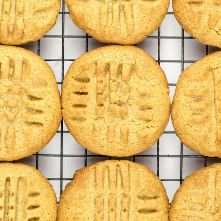 Keto peanut butter cookies on a tray.