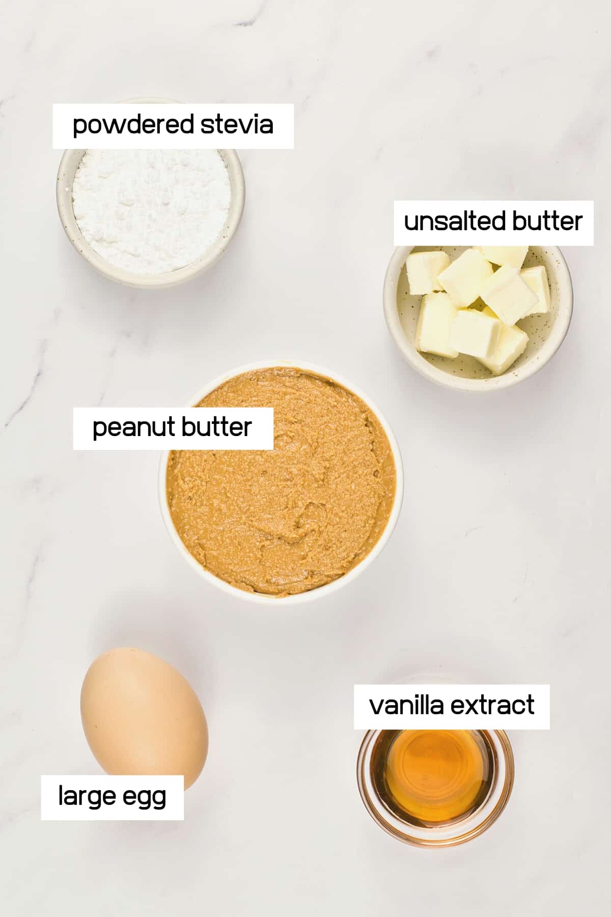 peanut butter, egg, vanilla extract.
