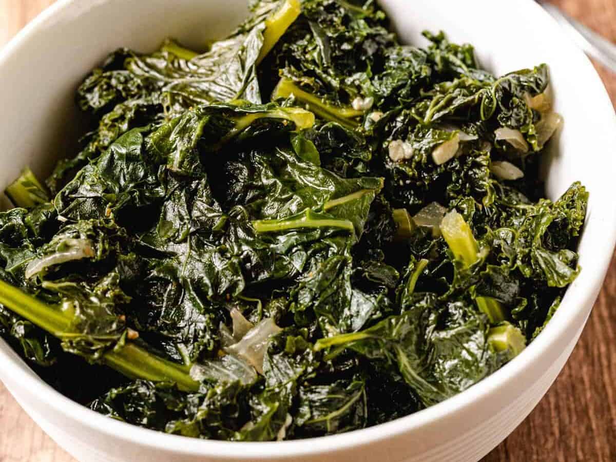 instant pot kale in a white bowl