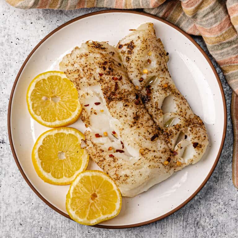 Air Fryer Cod on a white plate