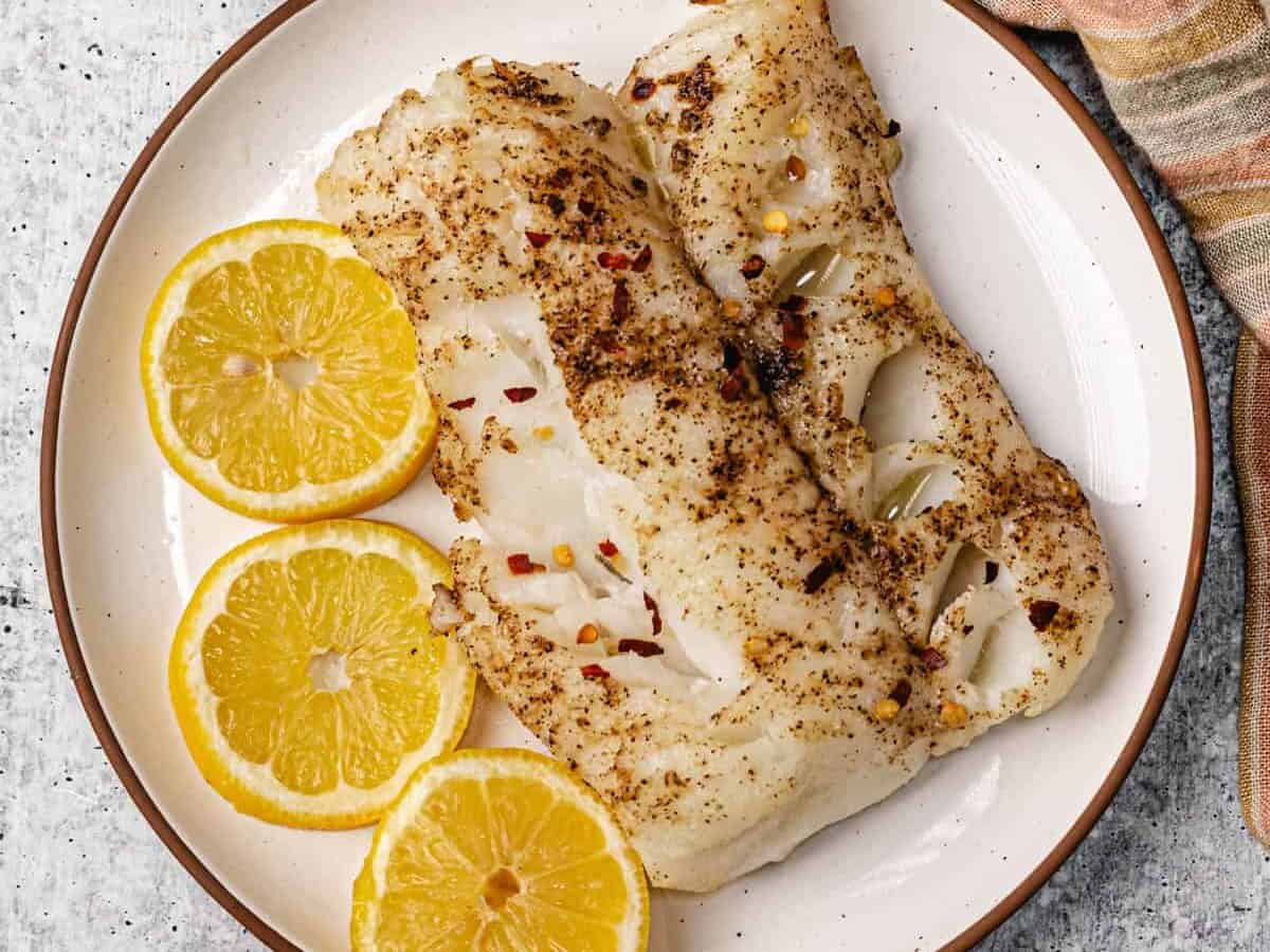 Air Fryer Cod on a white plate