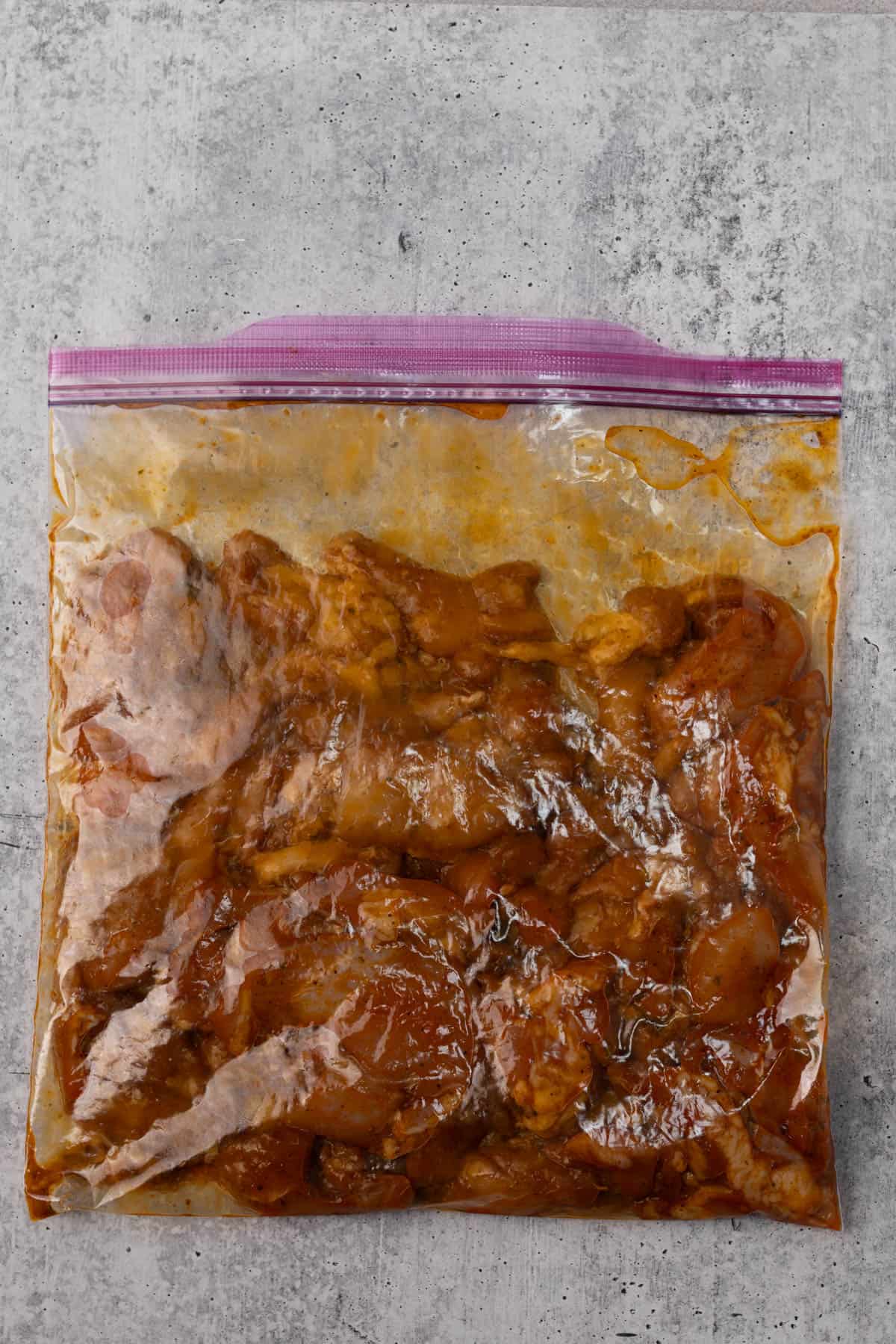 Chicken Wing Marinade being marinated in a ziploc