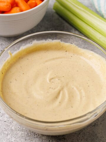 dijonnaise dressing with carrots and celery.