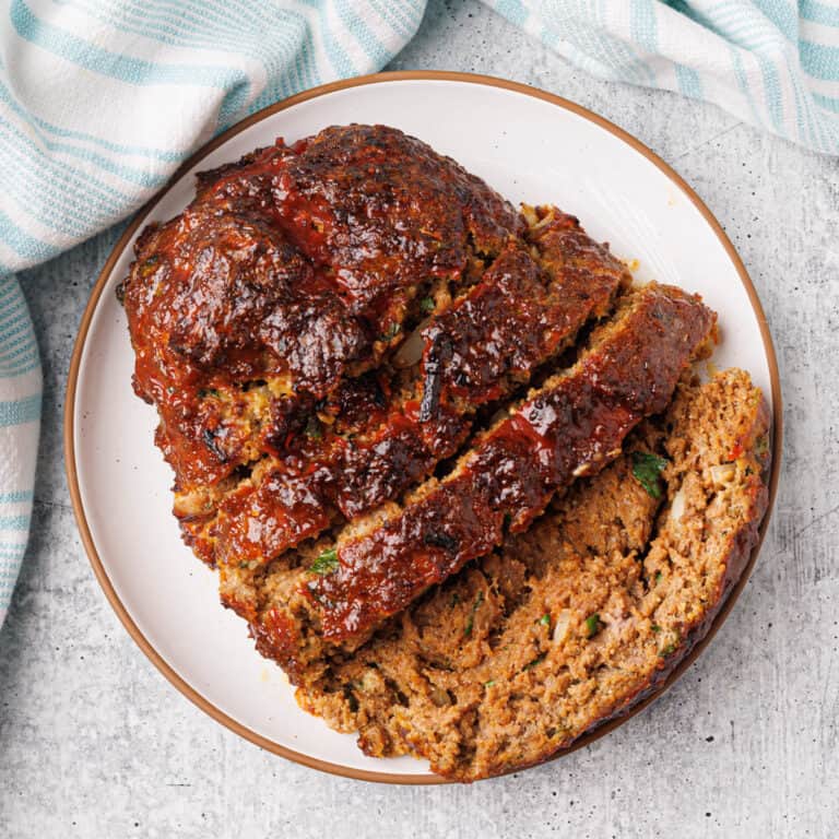 Air Fryer Meatloaf on a white plate
