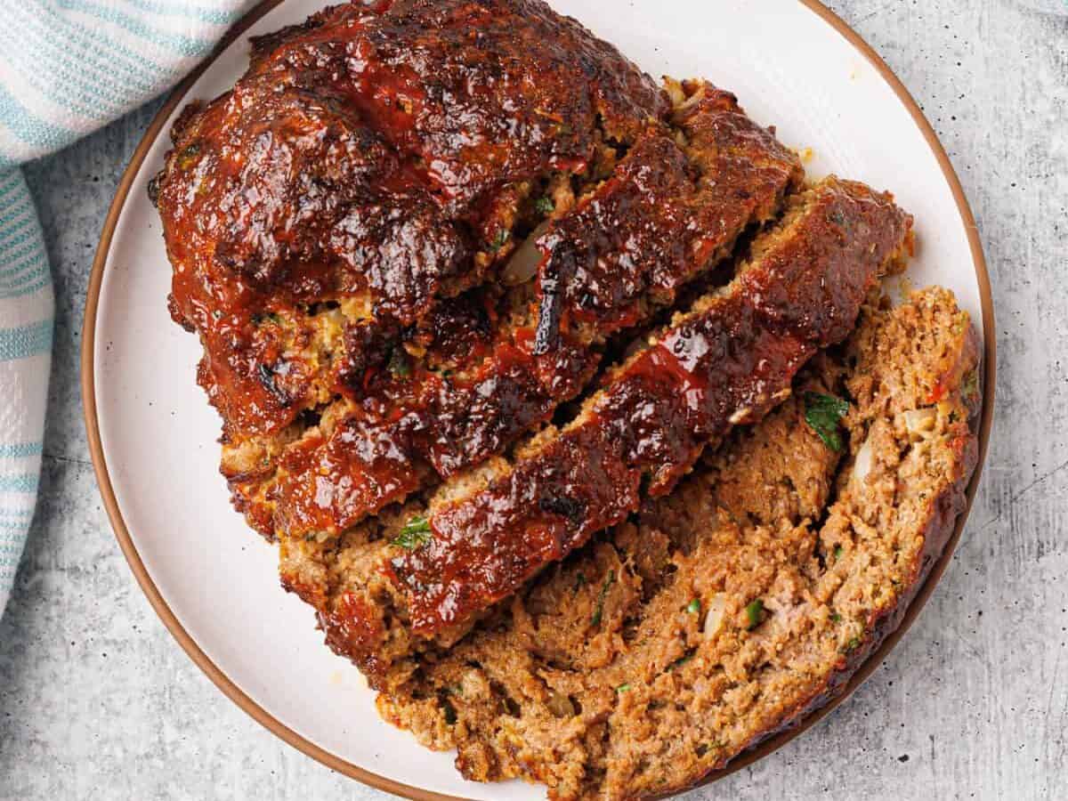 Air Fryer Meatloaf on a white plate