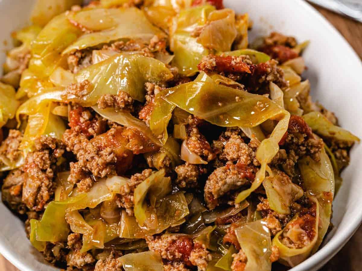 Cabbage and Ground Beef in a plate.