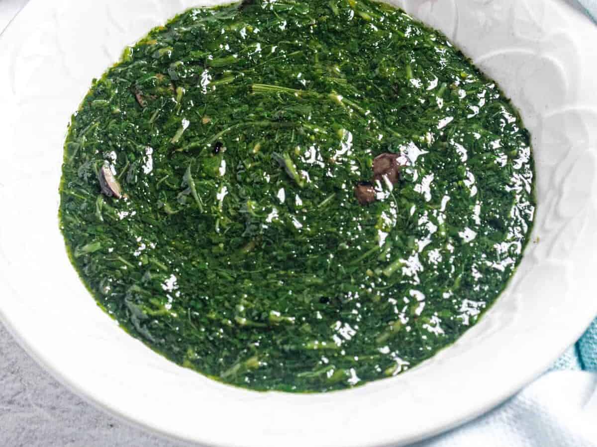 plate of African jute leaves soup (Ewedu soup)