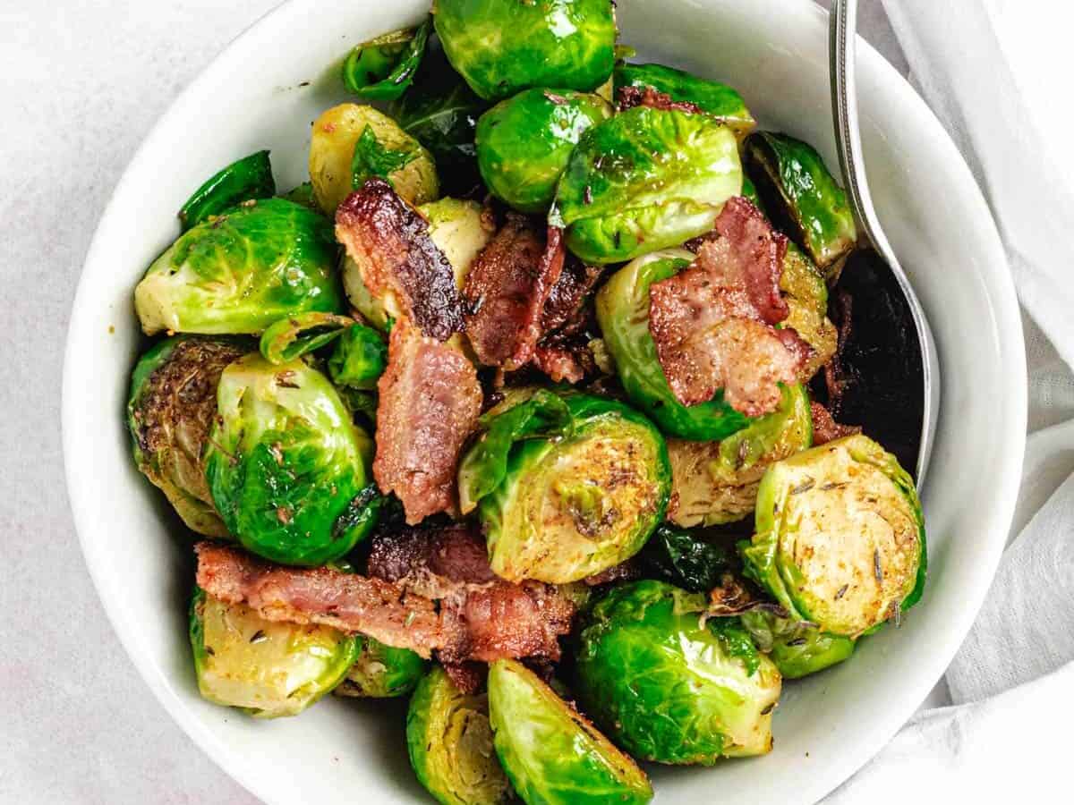 Fried Brussels Sprouts bacon ready to serve