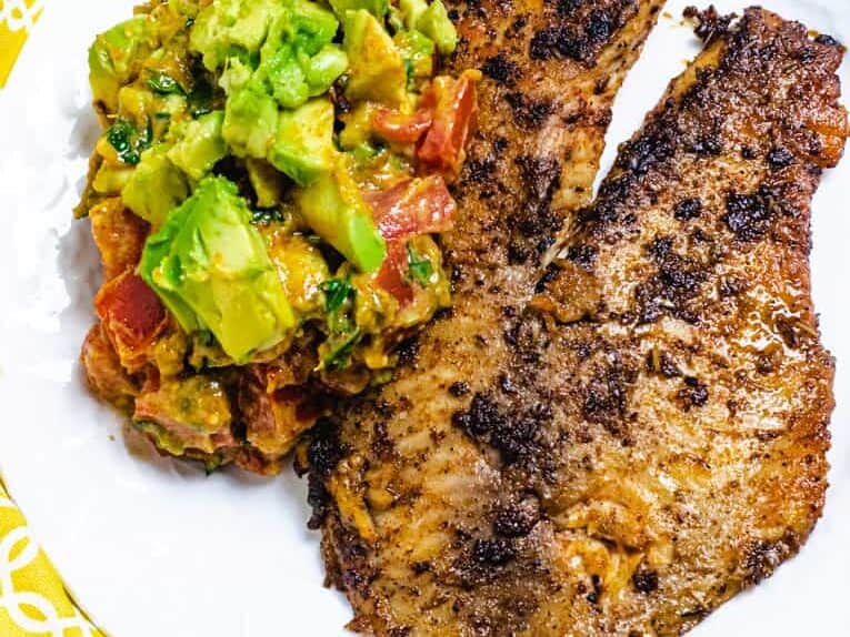 tilapia served with spicy avocado salsa