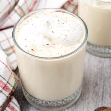 Keto Eggnog in a glass ready to drink