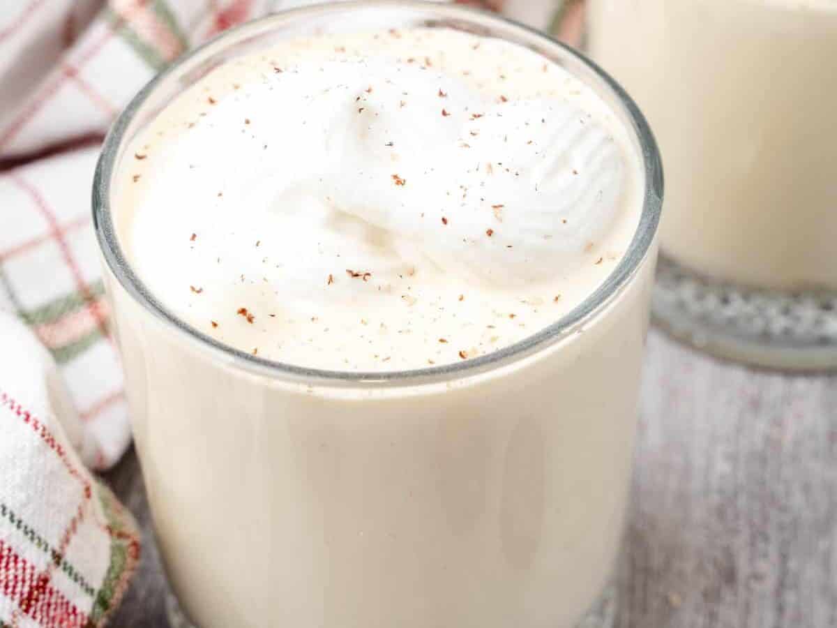Keto Eggnog in a glass ready to drink