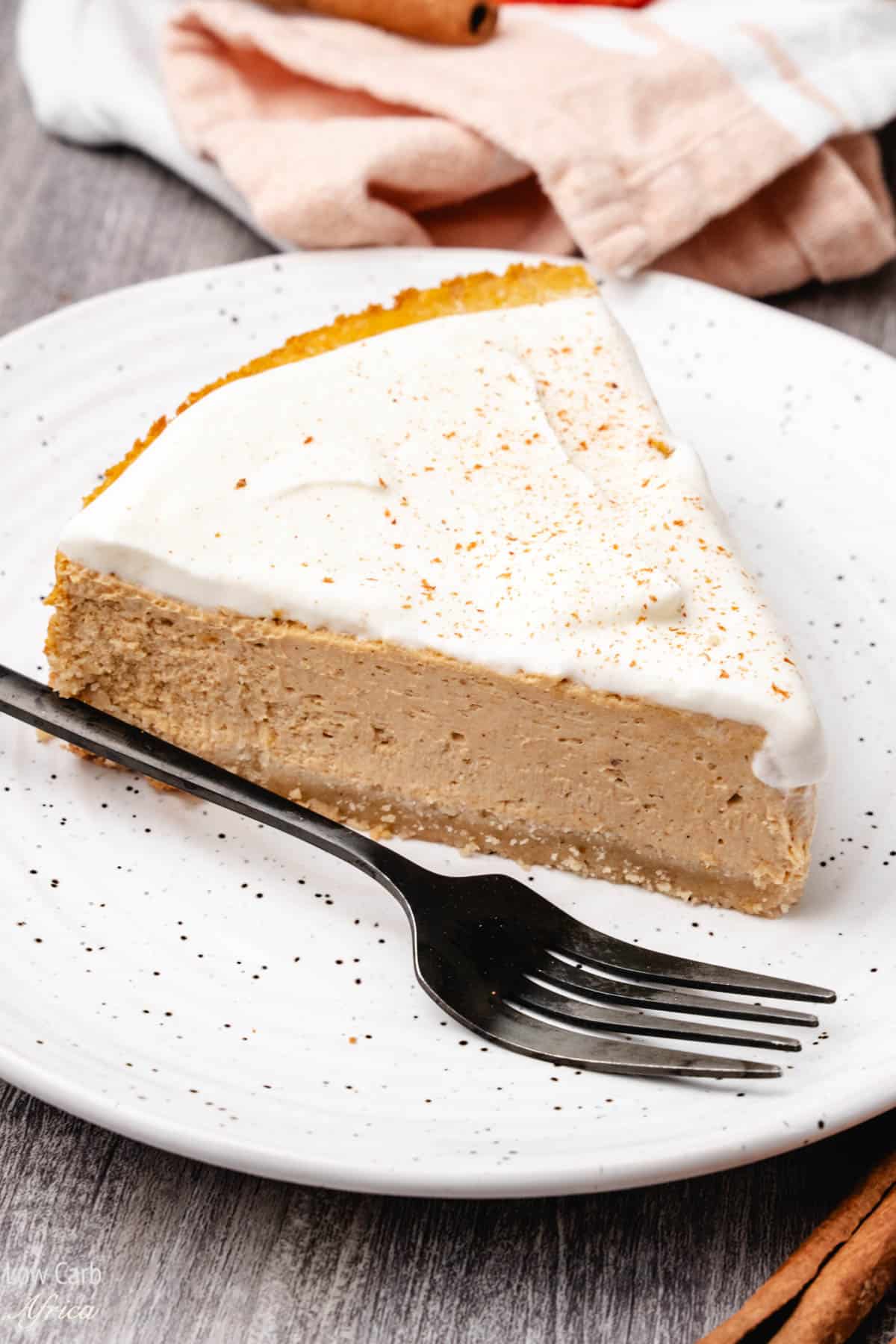 Keto Pumpkin cheesecake on a plate