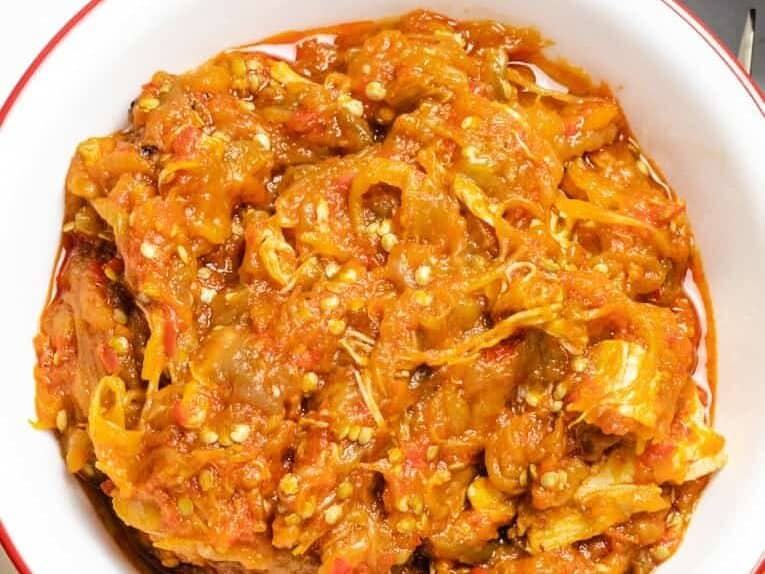 picture of eggplant chicken stew served and ready to eat